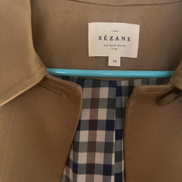Sezane Brown Trench Coat with Checkered Lining - Picture 2 of 4